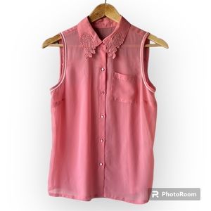 PRINCESS VERA WANG Pink Sleeveless Button Down Blouse Size Medium